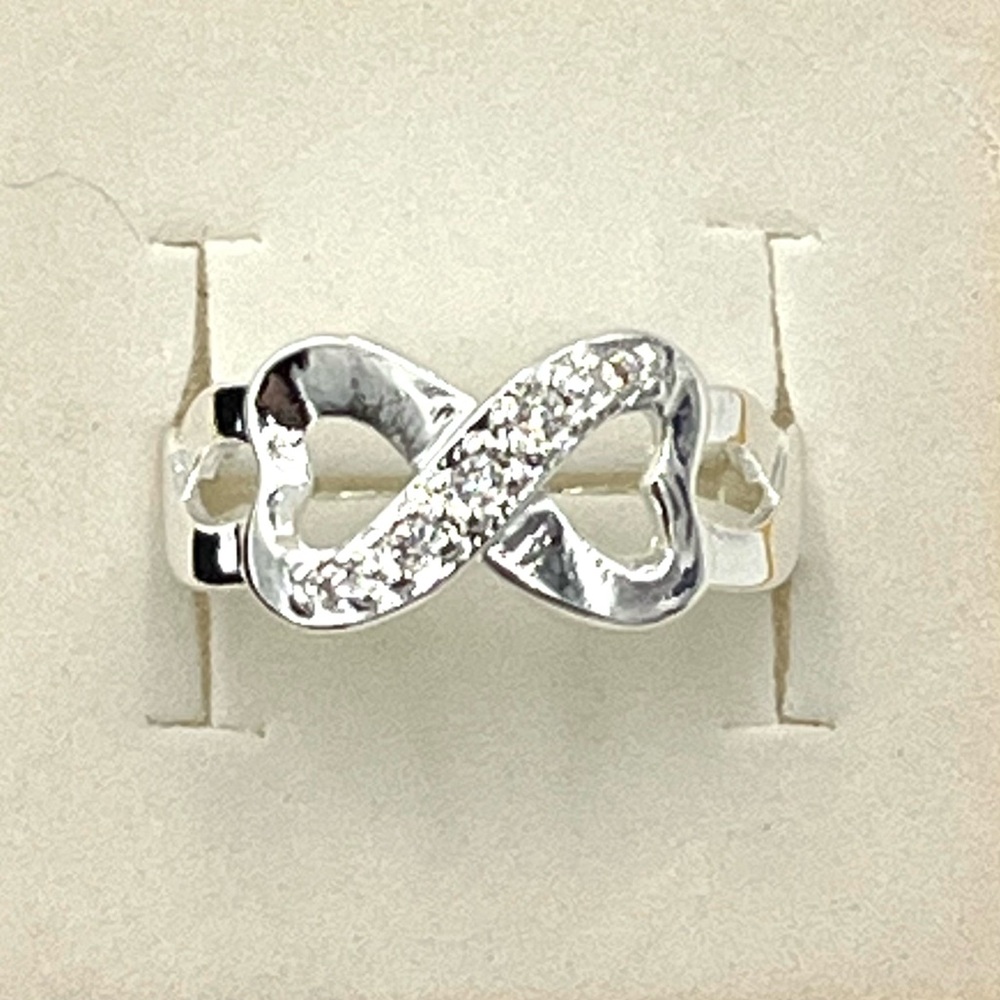 NEW Sterling Silver White Sapphire Double Heart Ring Size 6